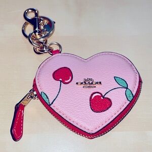 Coach Heart Pouch With Heart Cherry Print Bag Charm Kaychain